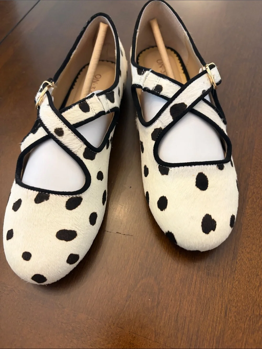 Dalmatian-Print Mary Jane Flats in White & Black - Picture 3 of 5